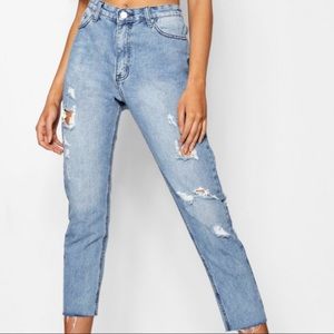Boohoo New Distressed High Rise Mom Jeans